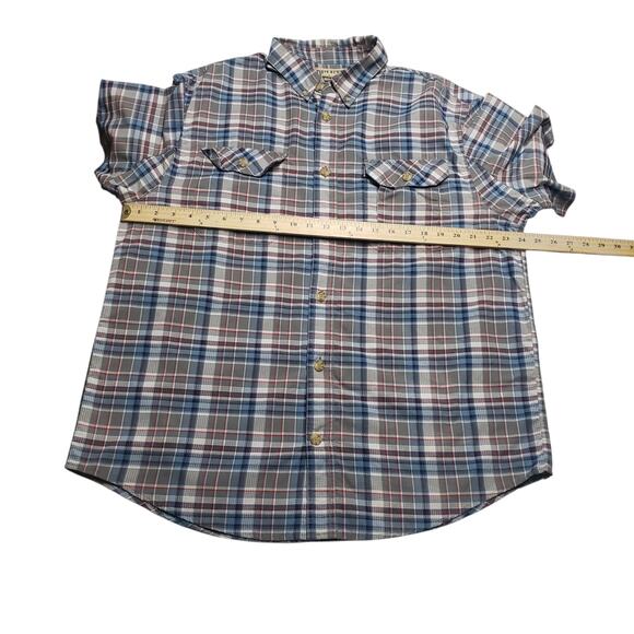 Duluth Trading Co. Men's L Plaid Work Shirt Short Sleeve Gray Blue Western - Picture 7 of 9